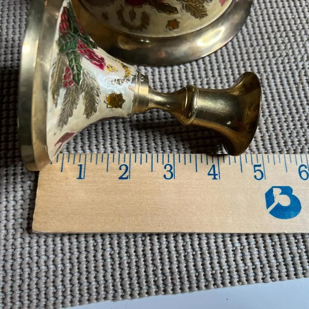 Vintage Brass Candle Holder & Bowl Set Christmas Enamel Made in India Holiday De